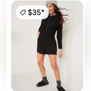 Black Long Sleeve Romper Old Navy S Ribbed Lounge Button Down Up Cozy Shorts